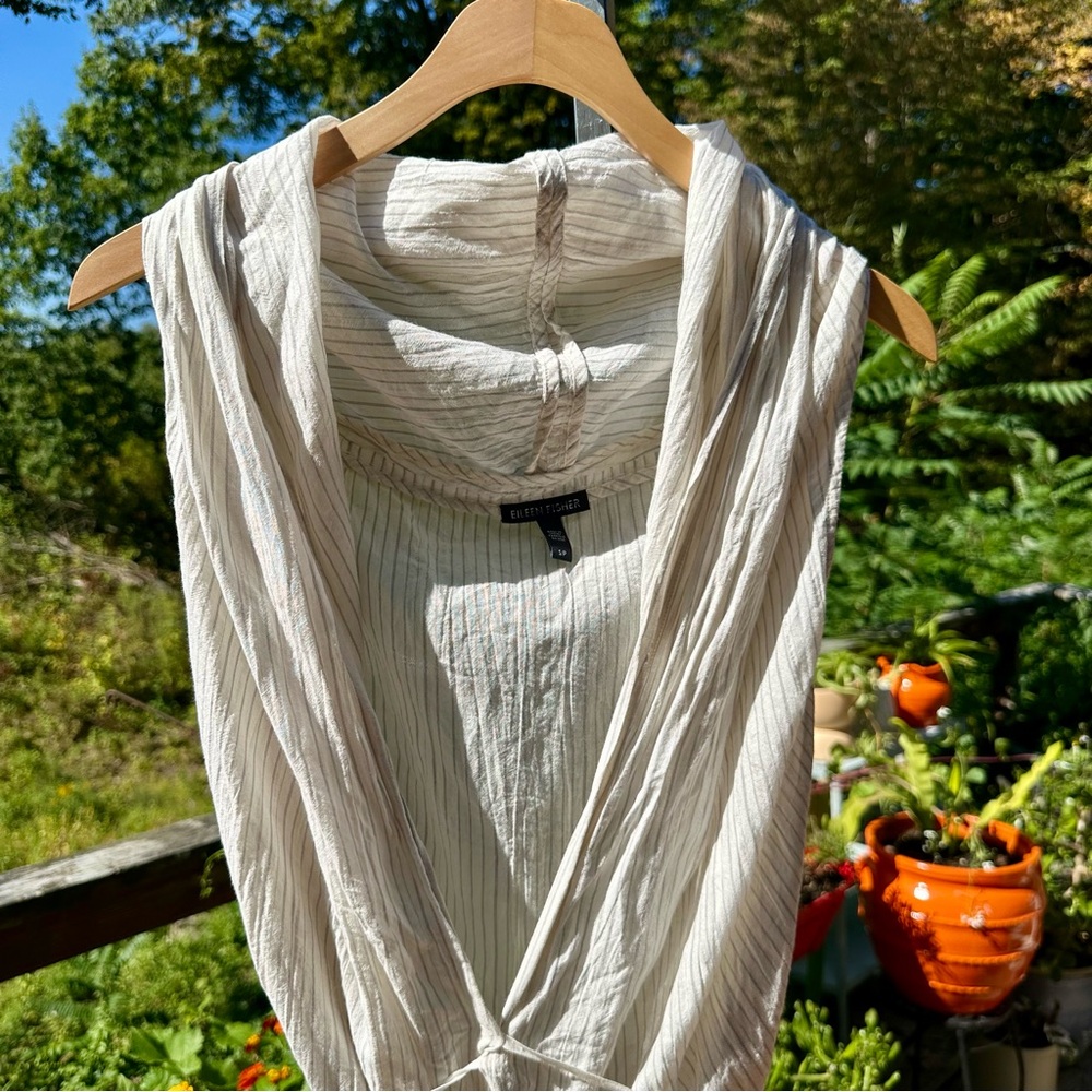 NWOT Eileen Fisher White Pinstripe Lightweight Wrap Coverup One Size Sample - Picture 7 of 9